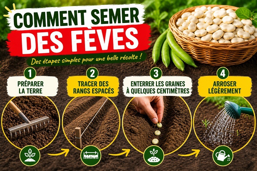 Semer des fèves blanches